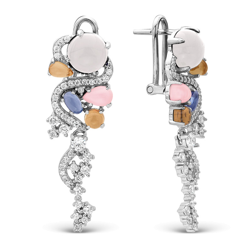 Серьги с кварцем и лунным камнем