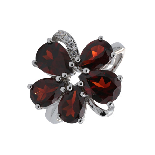 Кольцо с гранатом и кубическим цирконием