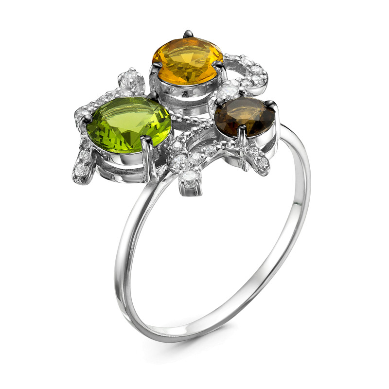 Кольцо с кварцем и фианитами