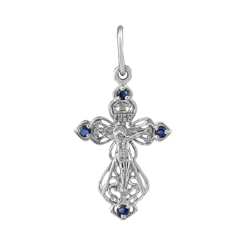 Серебряный крест с сапфирами