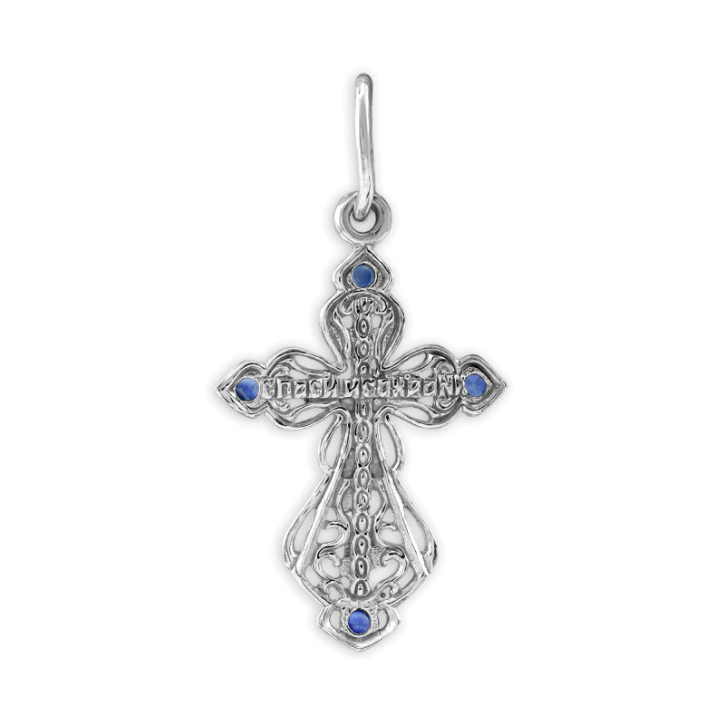 Серебряный крест с сапфирами