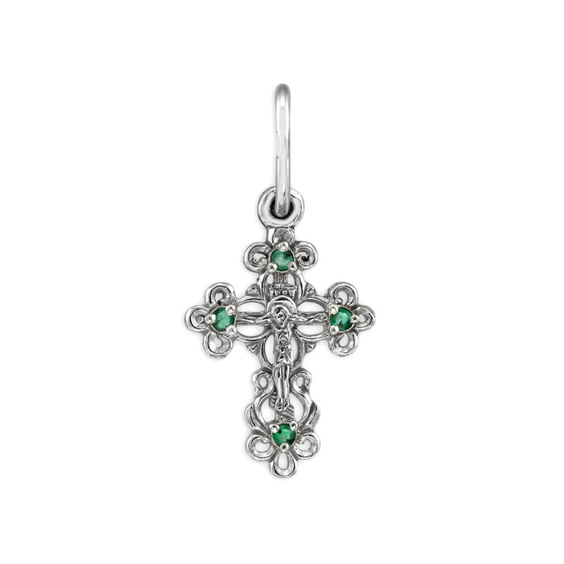 Серебряный крест с изумрудами