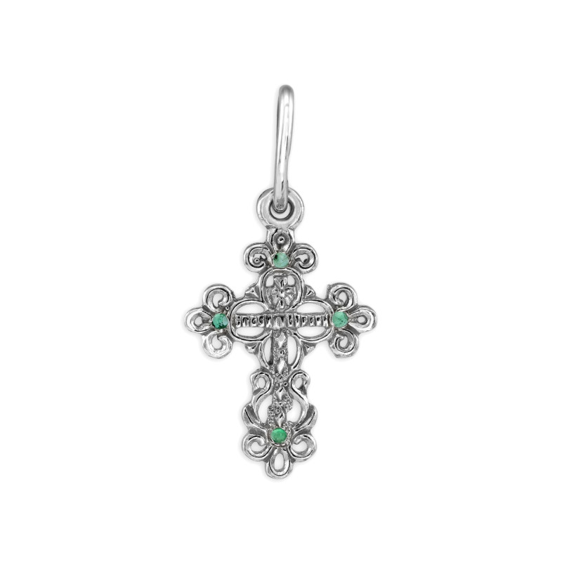 Серебряный крест с изумрудами