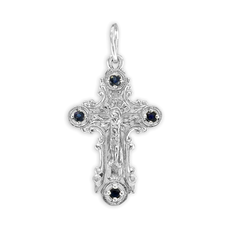 Крестик из серебра с сапфирами