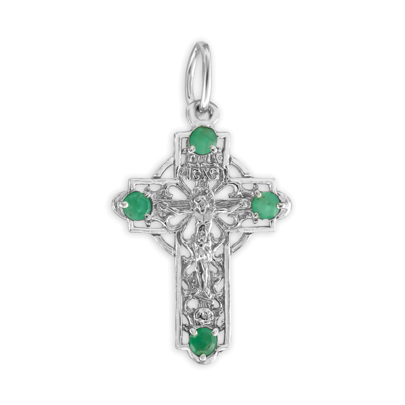 Крест из серебра с изумрудами