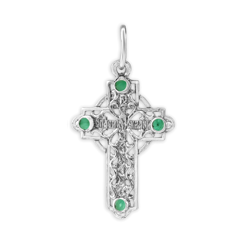 Крест из серебра с изумрудами