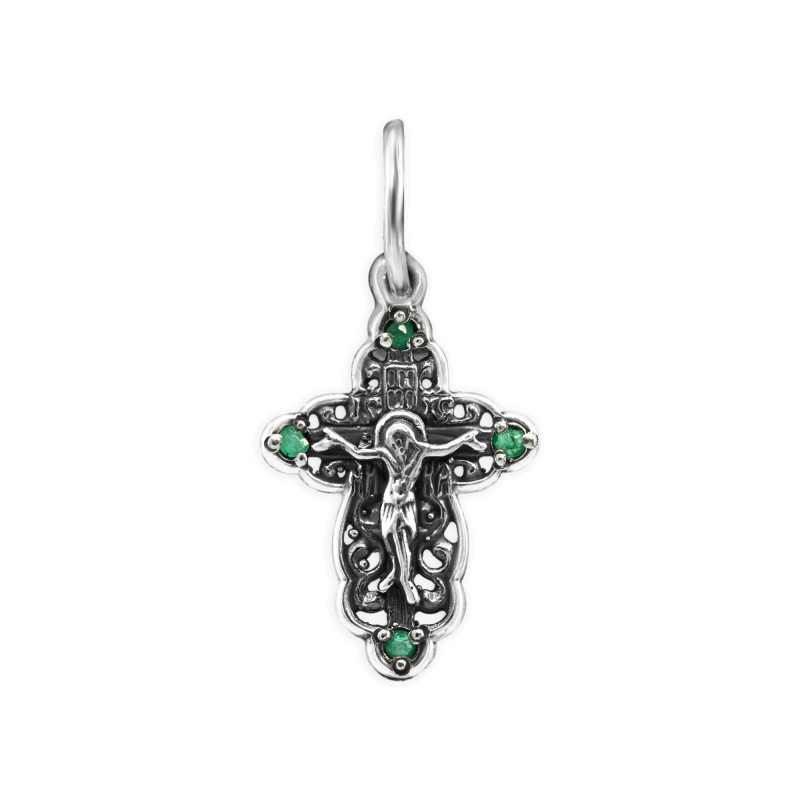 Серебряный крестик с изумрудами