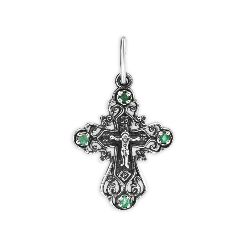 Крест из серебра с изумрудами