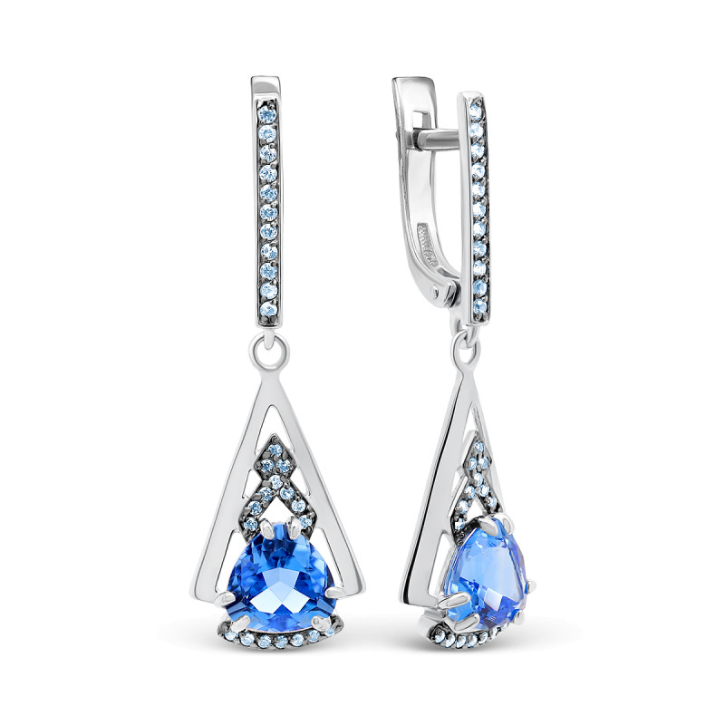 Серьги с натуральным кварцем и фианитами