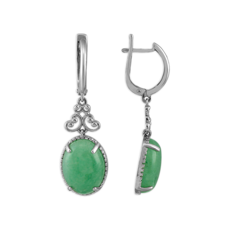 Серьги из серебра с натуральным нефритом