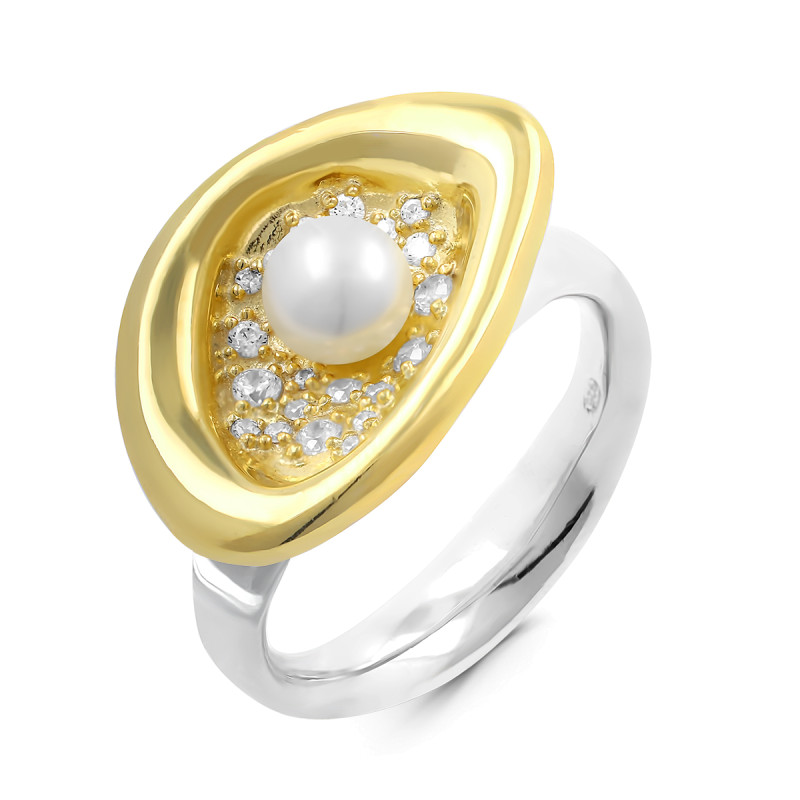 Кольцо с жемчугом и цирконием