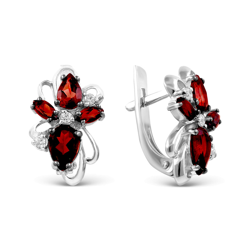 Серьги с гранатами и фианитами