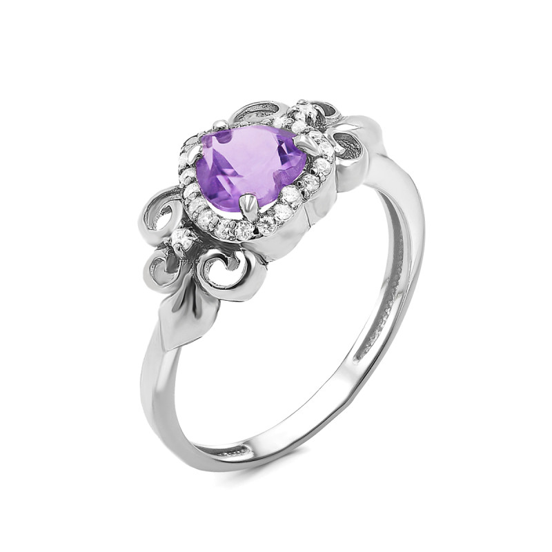 Кольцо с аметистом и фианитами