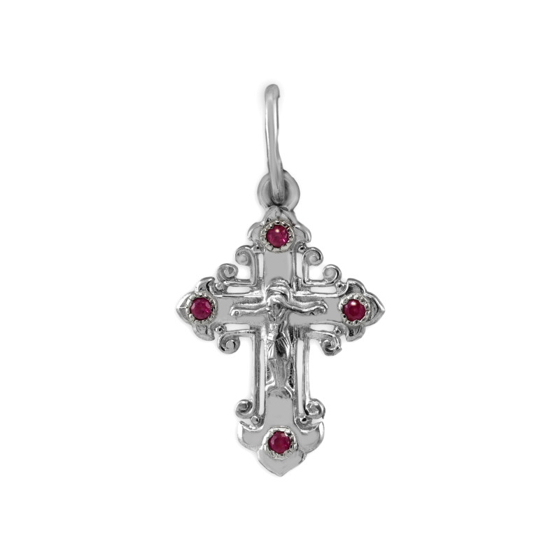 Серебряный крестик с рубинами