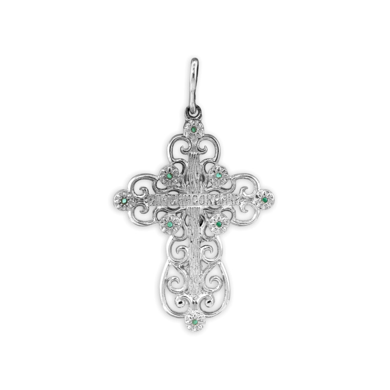 Серебряный крест с изумрудами