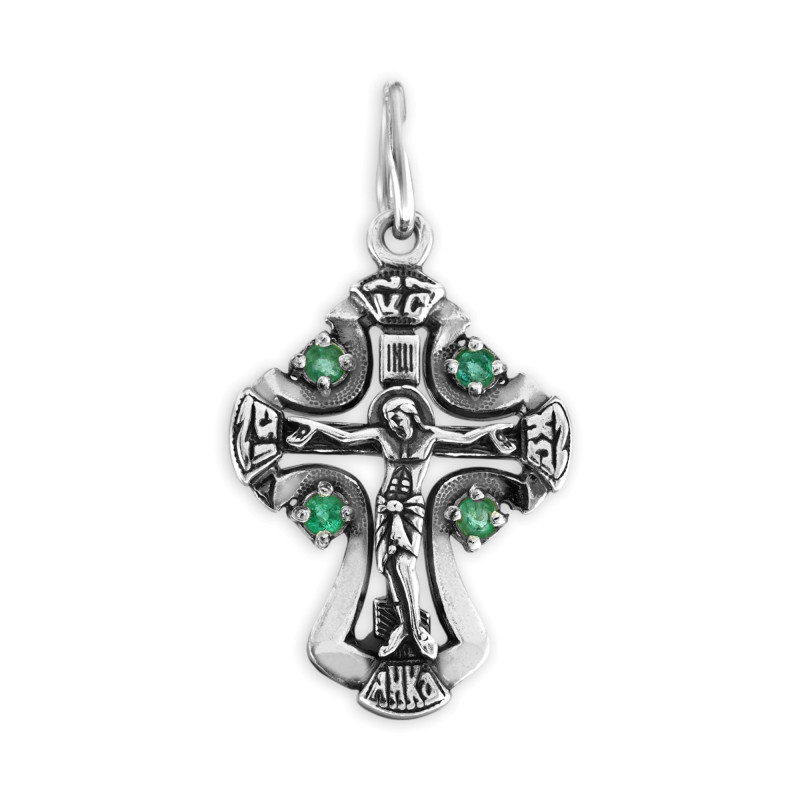 Крест из серебра с изумрудами