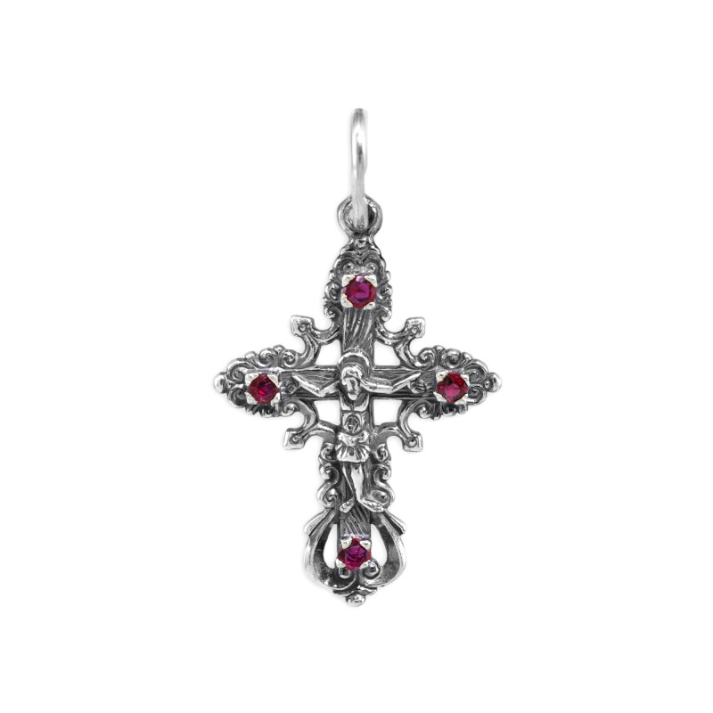 Серебряный крестик с рубинами