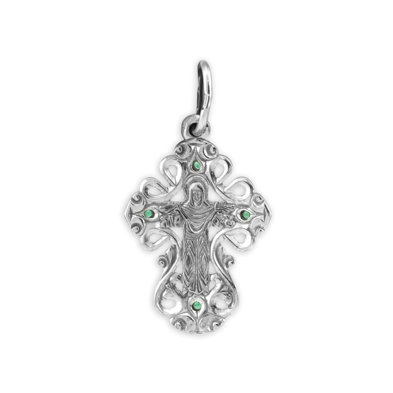 Крест серебряный с изумрудами