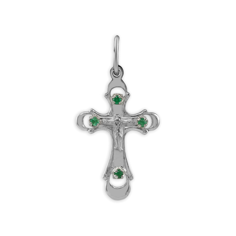 Серебряный крест с изумрудами