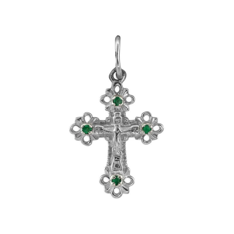 Серебряный крестик с изумрудами