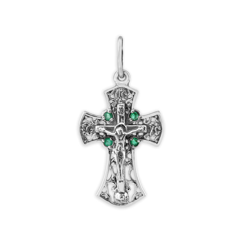 Серебряный крестик с изумрудами
