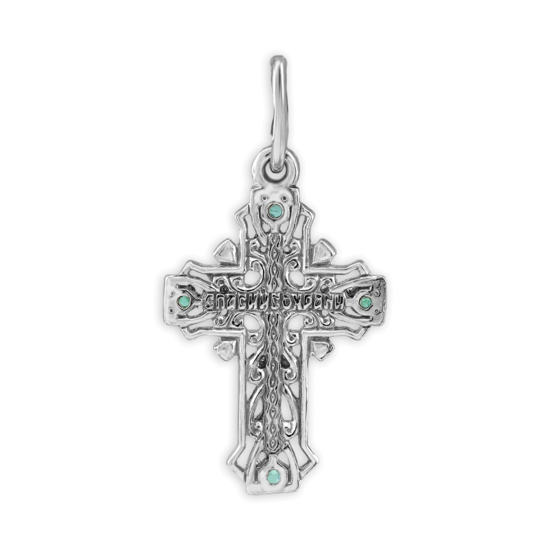 Крест из серебра с изумрудами
