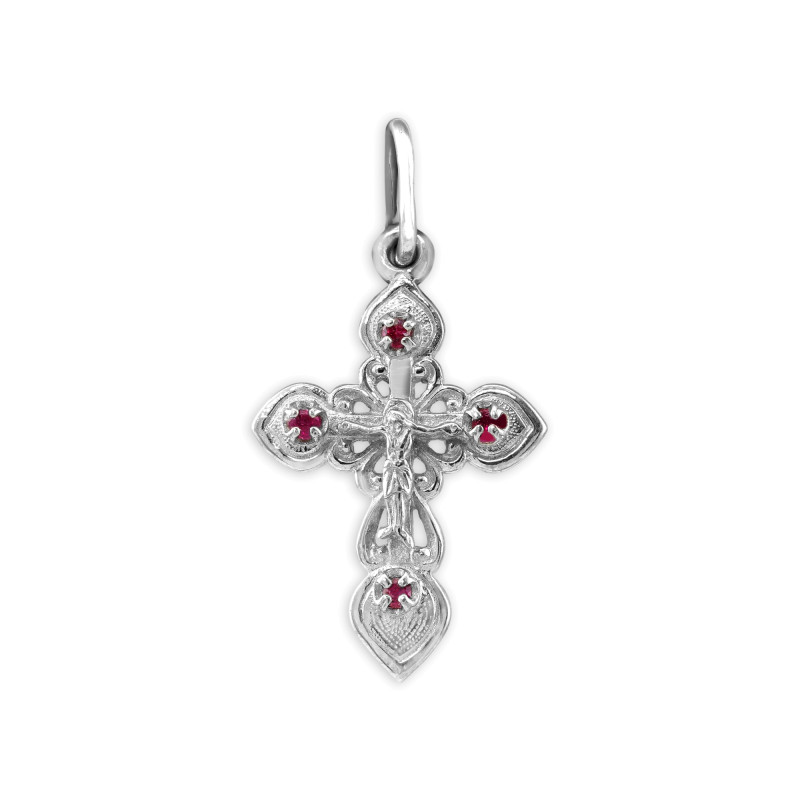 Серебряный крестик с рубинами