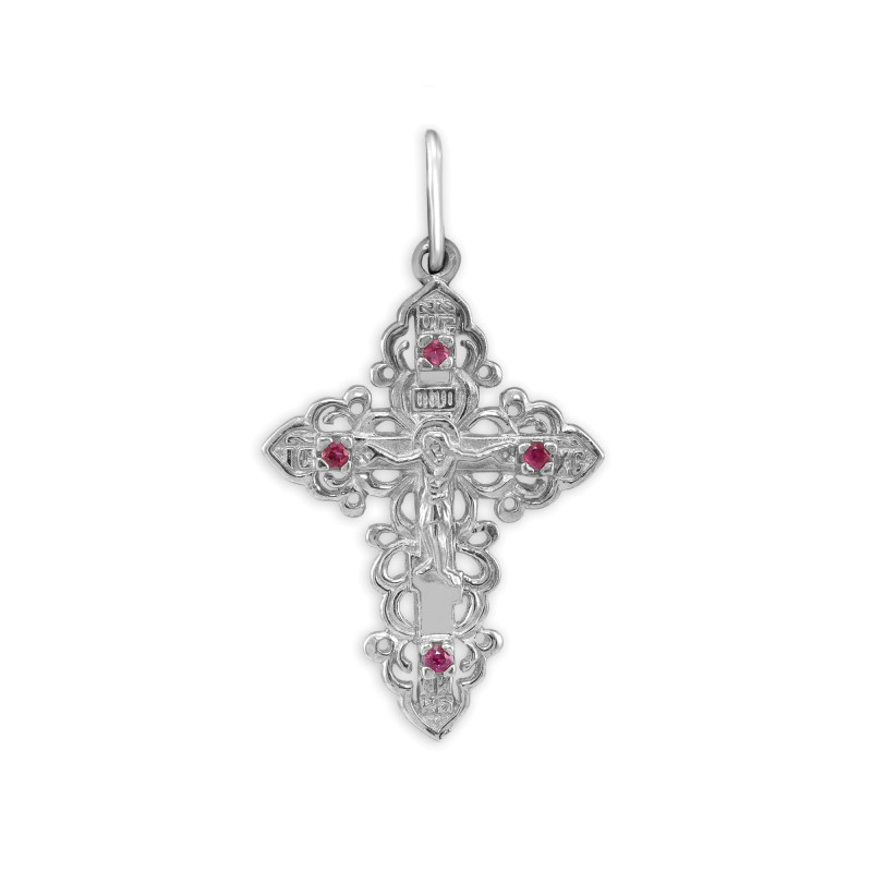 Крест серебряный с рубинами