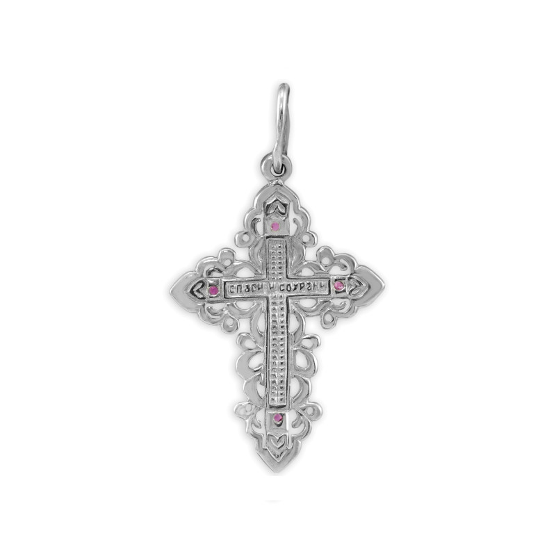 Крест серебряный с рубинами