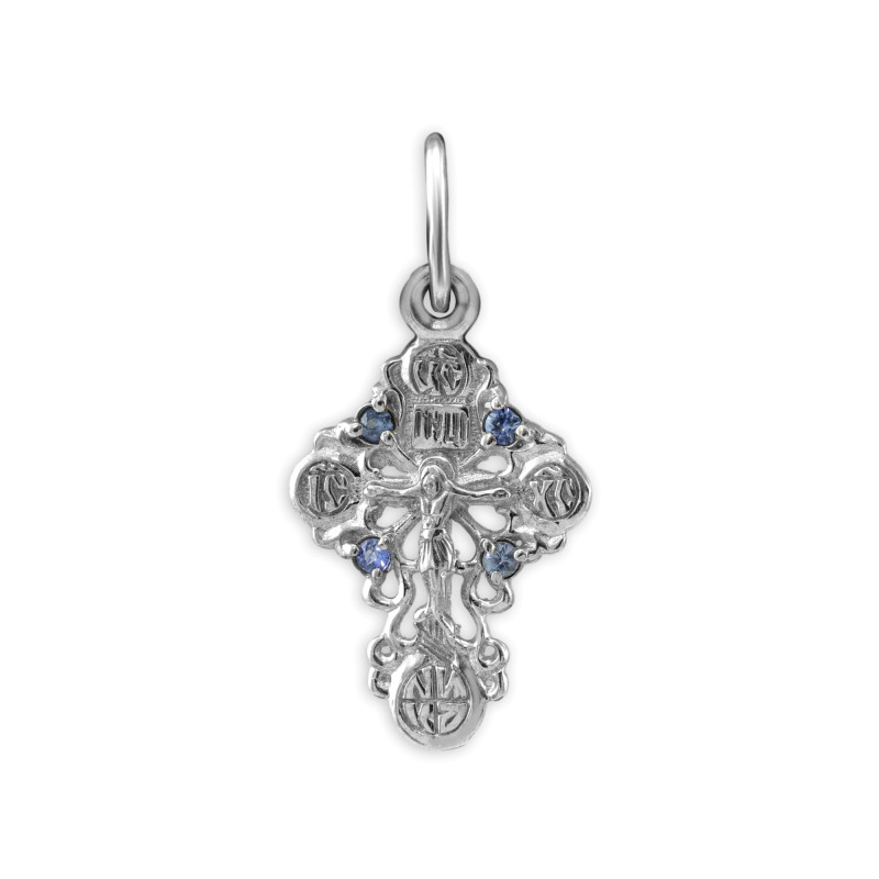 Серебряный крестик с сапфирами