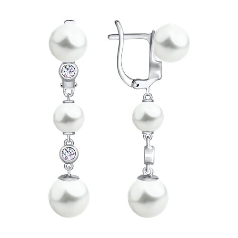 Серьги с имитированным жемчугом и фианитами