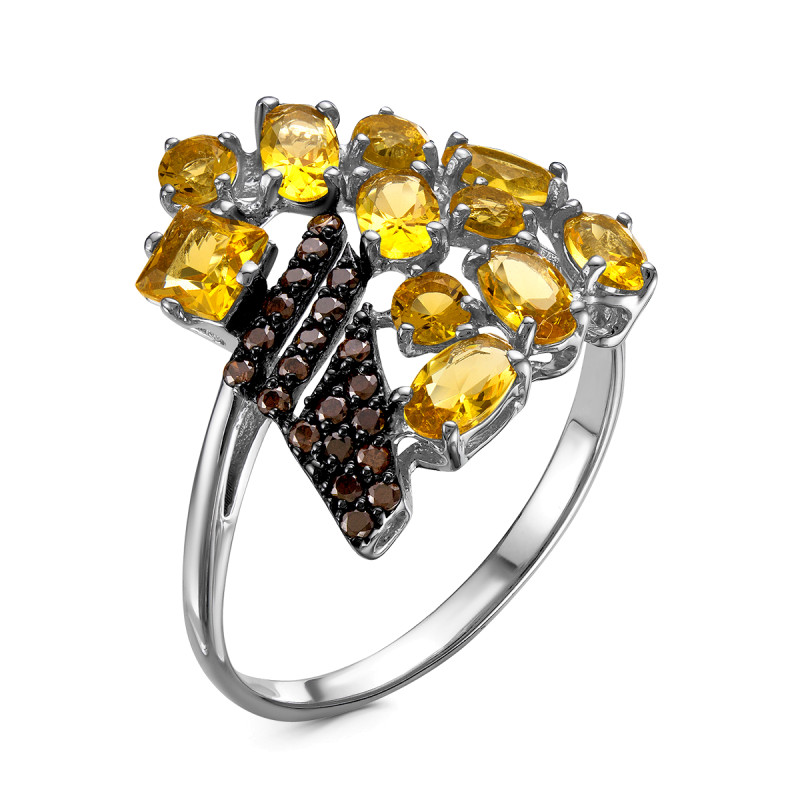 Кольцо с кварцем и фианитами