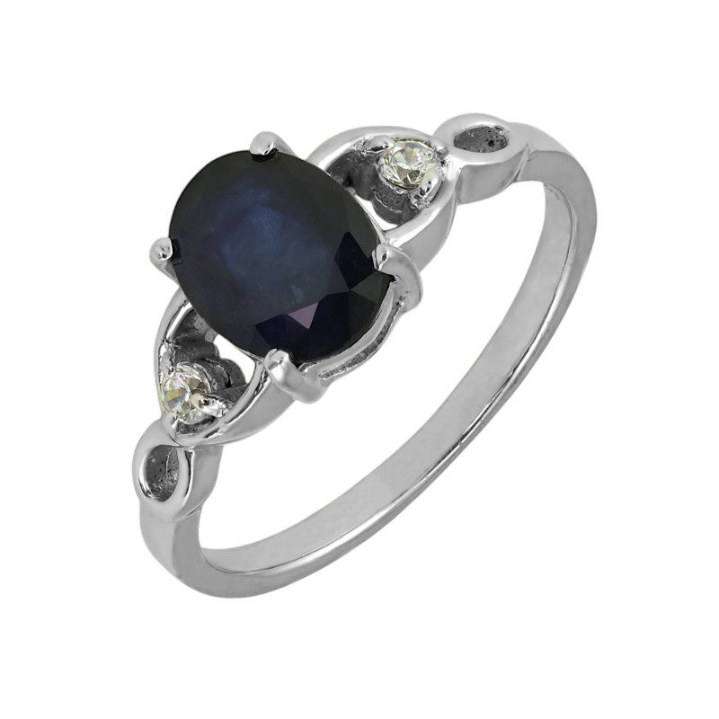 Серебряное кольцо с сапфиром и фианитами