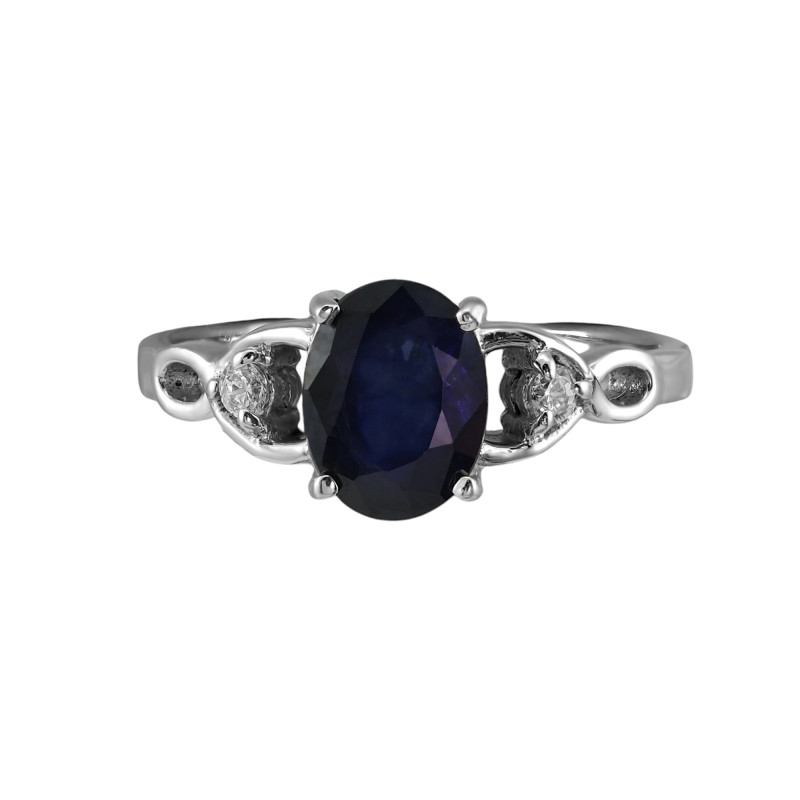 Серебряное кольцо с сапфиром и фианитами