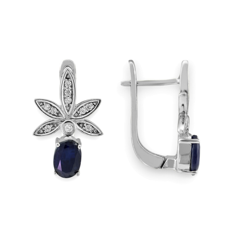 Серебряные серьги с сапфиром и фианитами