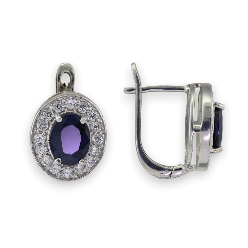 Серьги из серебра с сапфиром и фианитами