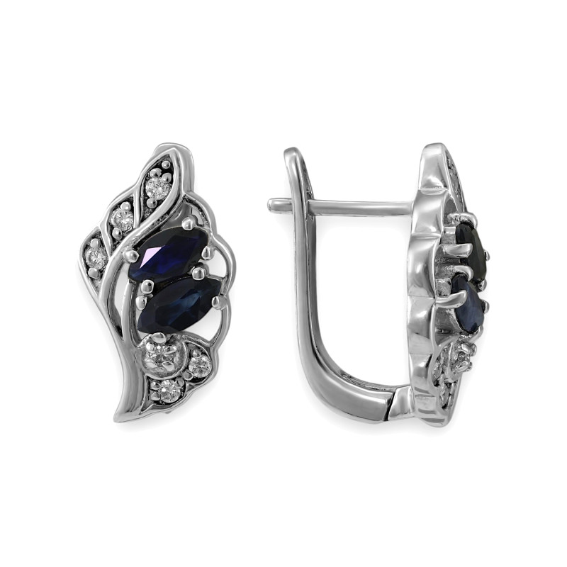 Серебряные серьги с фианитами и сапфирами