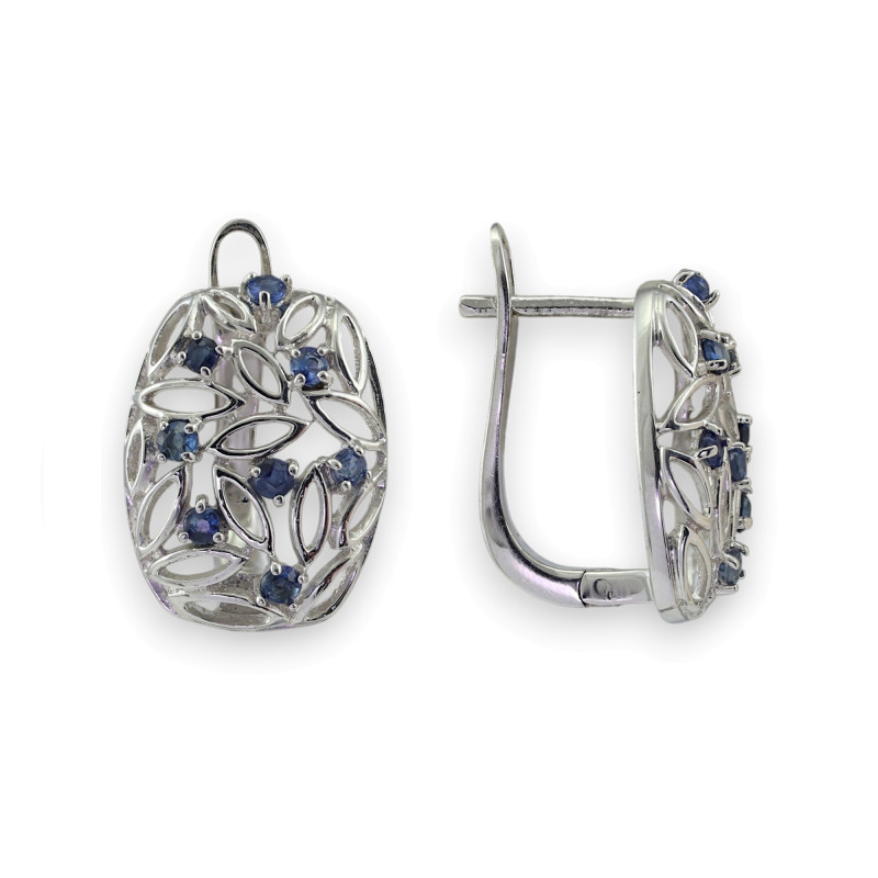 Серебряные серьги с фианитами и сапфирами