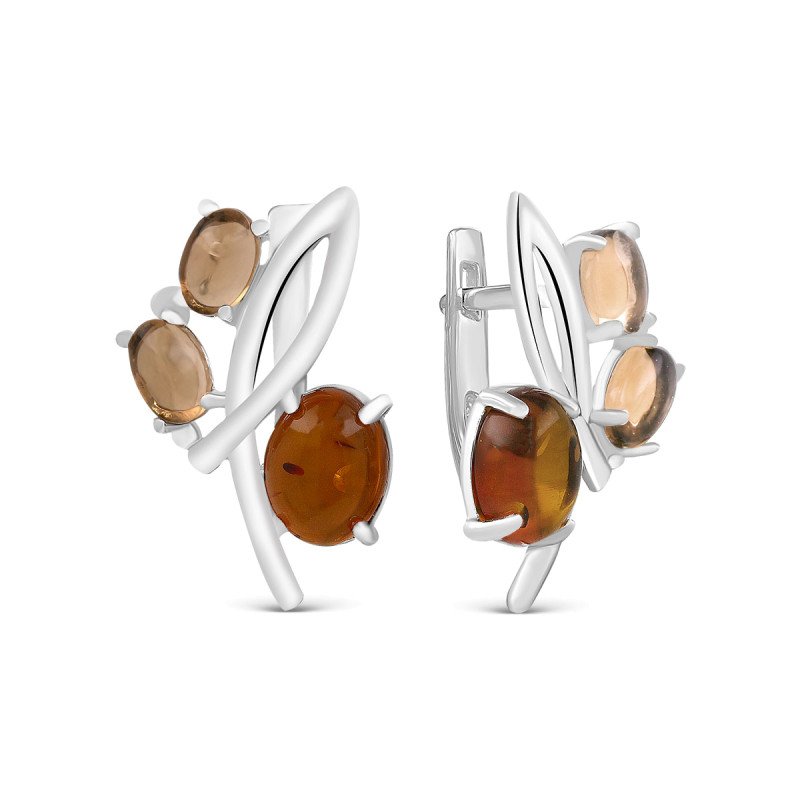 Серьги с кварцем и янтарём