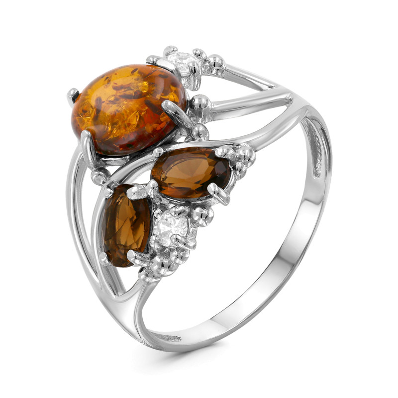 Кольцо с янтарём и фианитами