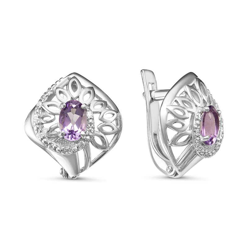 Серьги с аметистом и фианитами