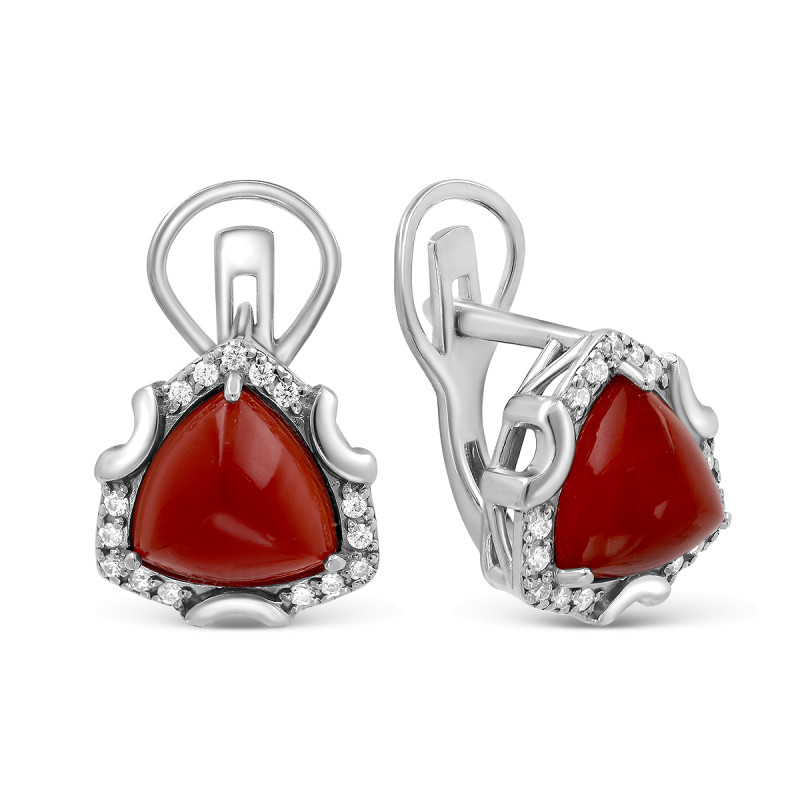 Серьги с агатом и фианитами