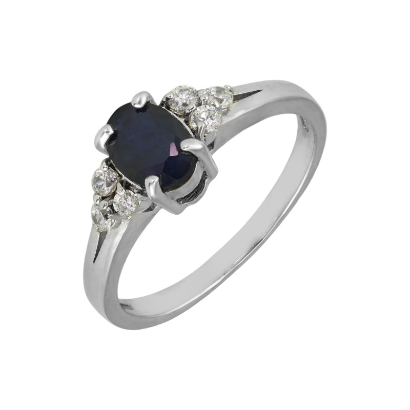 Серебряное кольцо с сапфиром и кубическим цирконием