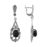 Серебряные серьги с ониксом и марказитом