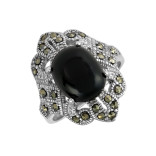 Кольцо из серебра с ониксом и марказитом