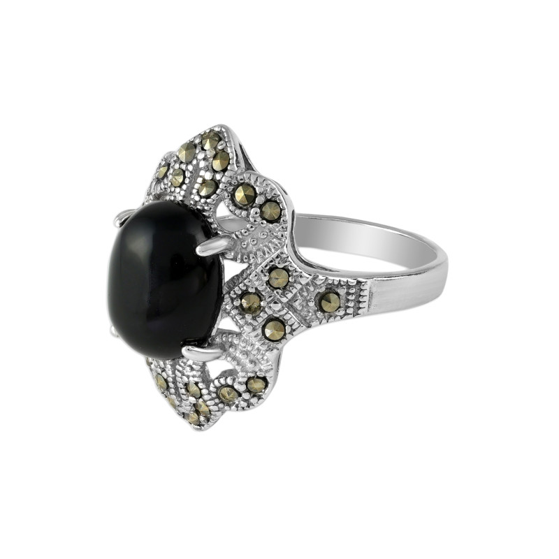 Кольцо из серебра с ониксом и марказитом