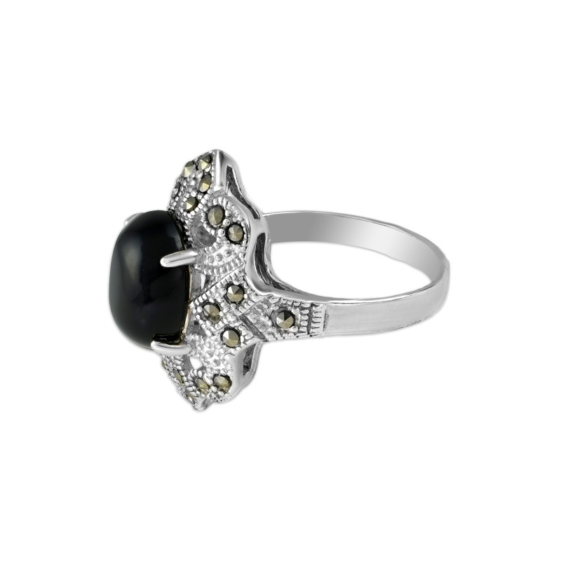 Кольцо из серебра с ониксом и марказитом