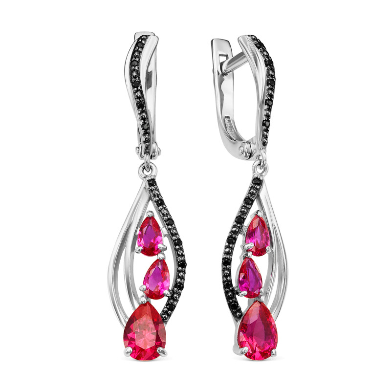 Серьги с рубином синтетическим и фианитами
