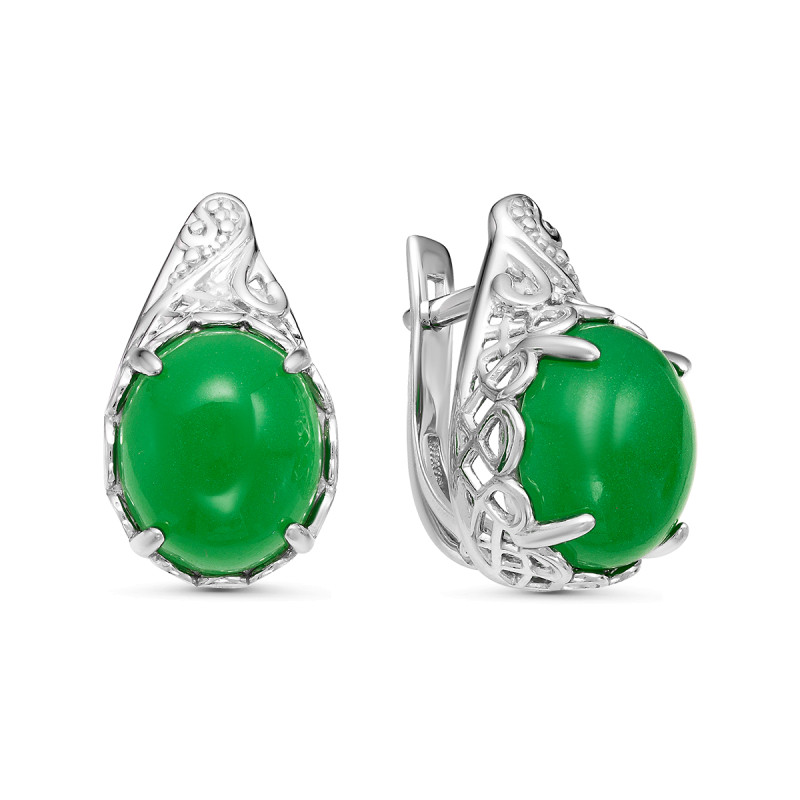 Серьги серебряные с зелёным агатом