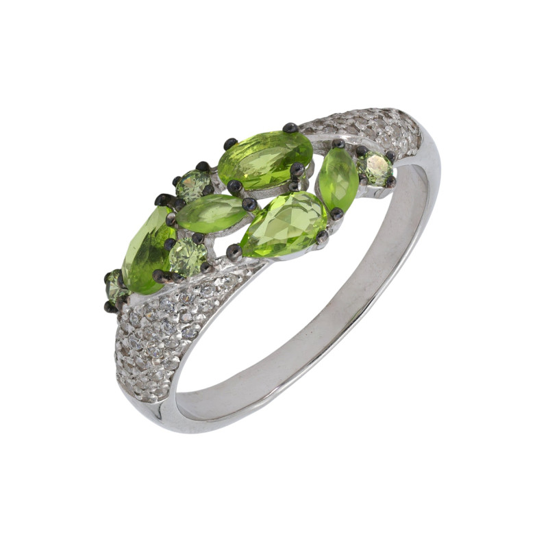 Кольцо с плавленным кварцем и фианитами